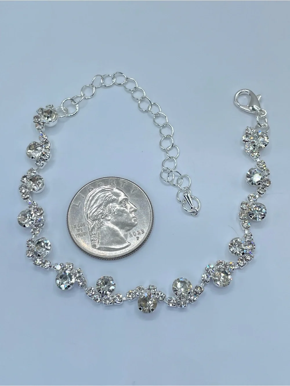 Silver Diamond White Crystal Tennis Bracelet Bridal Glam Elegant Bracelet